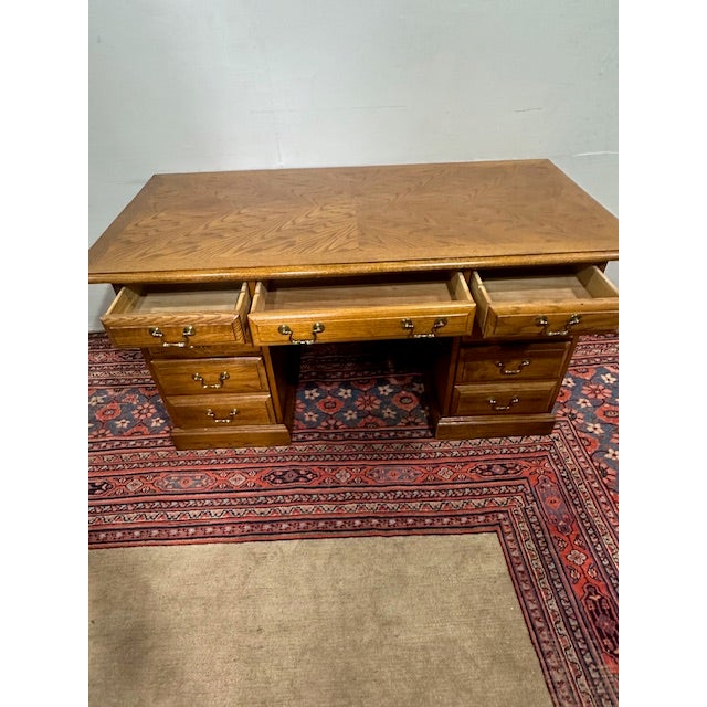 Brown 1990s Vintage Oak Desk Flat Top For Sale - Image 8 of 9