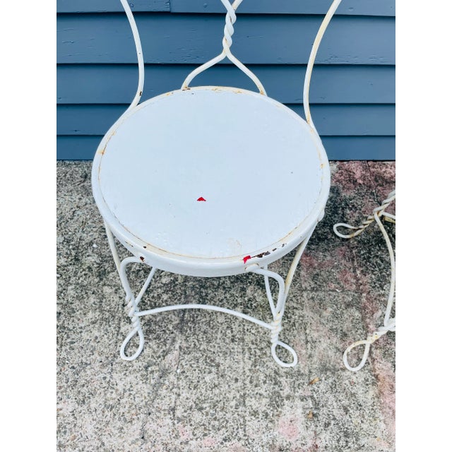 Mid 20th Century A Pair of Vintage Twisted Iron Heart Back Ice Cream Chairs For Sale - Image 5 of 13