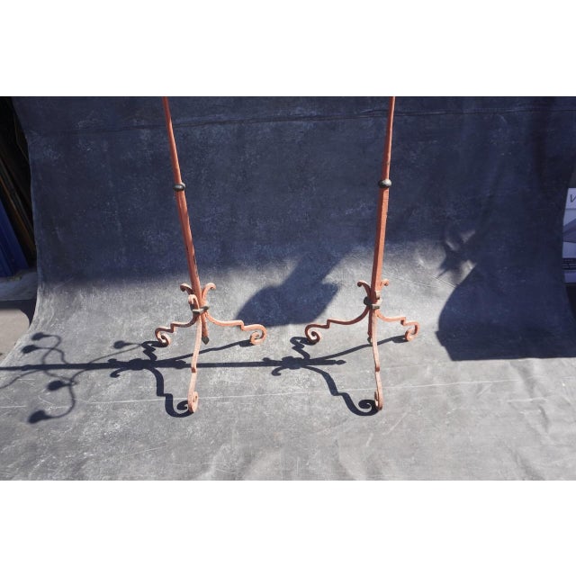 Terra Cotta Pair of Early 20th Century Spanish Colonial Standing Wrought Iron Candelabras For Sale - Image 8 of 9