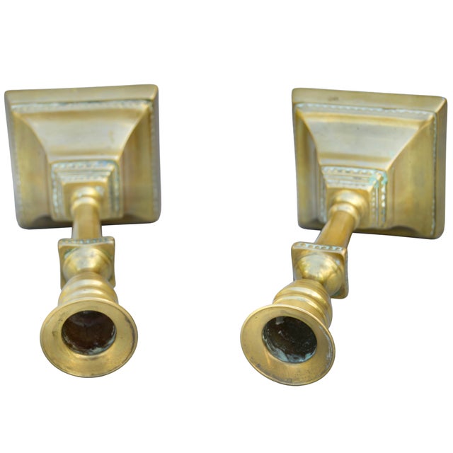 Late 19th Century Handcrafted Well-Detailed Italian Brass Candlesticks- S/2 For Sale - Image 4 of 6