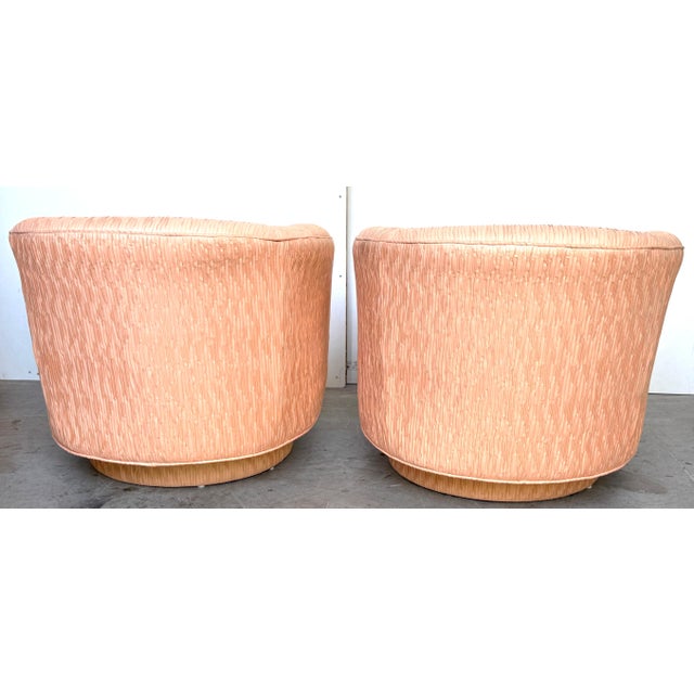 Pair of Diminutive 1970s Pink Silk Channel-Quilted Swivel Club Chairs For Sale - Image 15 of 15
