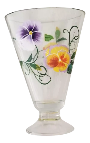 Early 1900's Transparent Glass Vase Handpainted Pansies