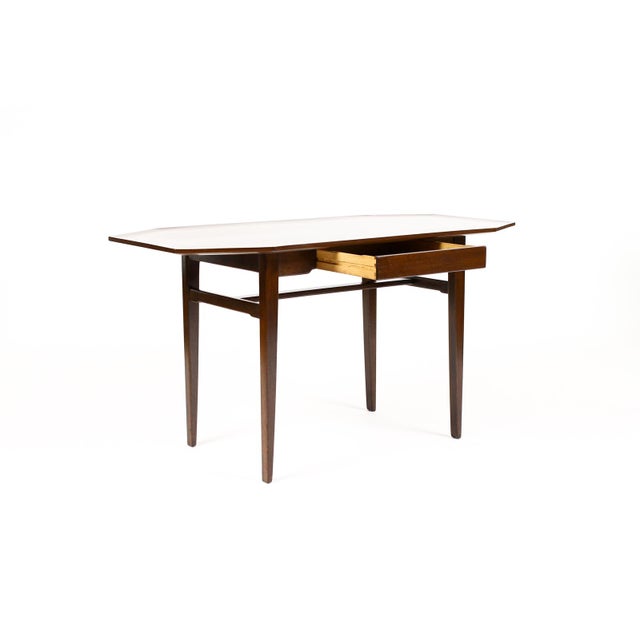 1950s Mid Century Vintage Mahogany Writing Desk — Edward Wormley for Dunbar — Octagonal Top For Sale - Image 5 of 11