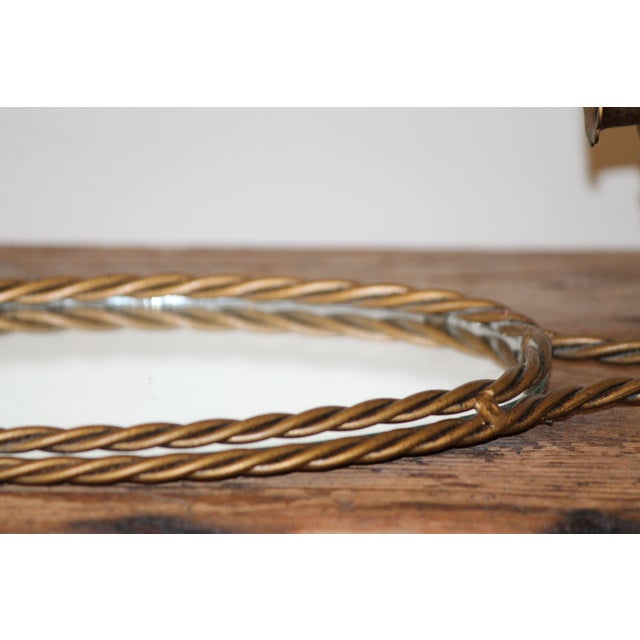 1960s Vintage Hollywood Regency Oval Mirrored Gold Rope Candle Sconce For Sale - Image 5 of 6