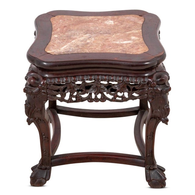 Chinese Chinese Hardwood and Marble Low Pedestal Table For Sale - Image 3 of 4