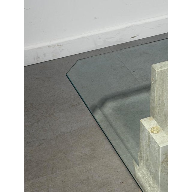 Glass Travertine and Glass Coffee Table by Willy Ballez For Sale - Image 7 of 10