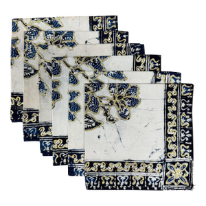 Vintage Boho Chic Navy & Gold Batik Napkins - Set of 6