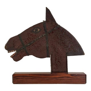 Stupendous Antique 19th Century Horse Head Wood Trade Sign With Hand Painting Details & Metal Harness For Sale