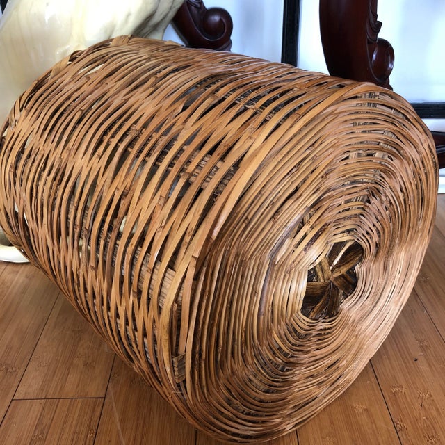 Wood 1970s Vintage Bamboo Reed Handwoven Basket For Sale - Image 7 of 10