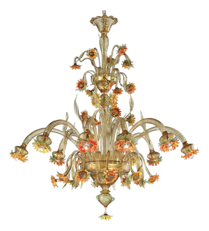 Venetian Scenographic Sunflowers Amber and Green Murano Glass Chandelier by Simoeng for Simoeng