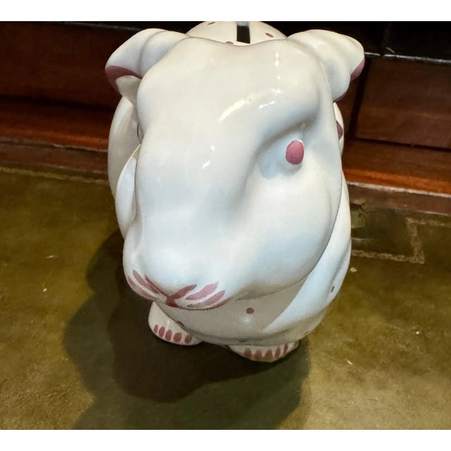 Mid 20th Century Tiffany & Co. Austria Ceramic Bunny Bank With Original Key – White & Pink For Sale - Image 10 of 12