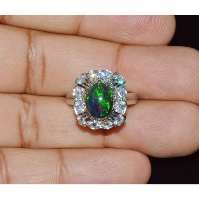 Certified Natural 2.69Cts VS F Diamond Black Opal 18K Solid Gold Tiered Dome Ring, size 6.25 For Sale - Image 10 of 10