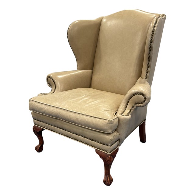 Ethan Allen Vintage Leather Wing Chair For Sale