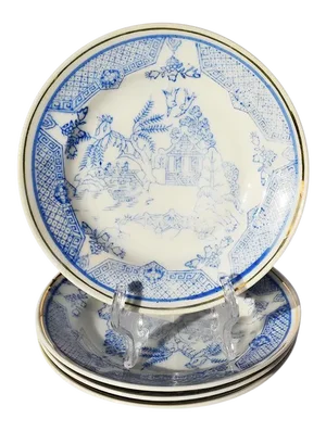 Blue and White Chinoiserie Porcelain Saucer Set of 5 - Japan