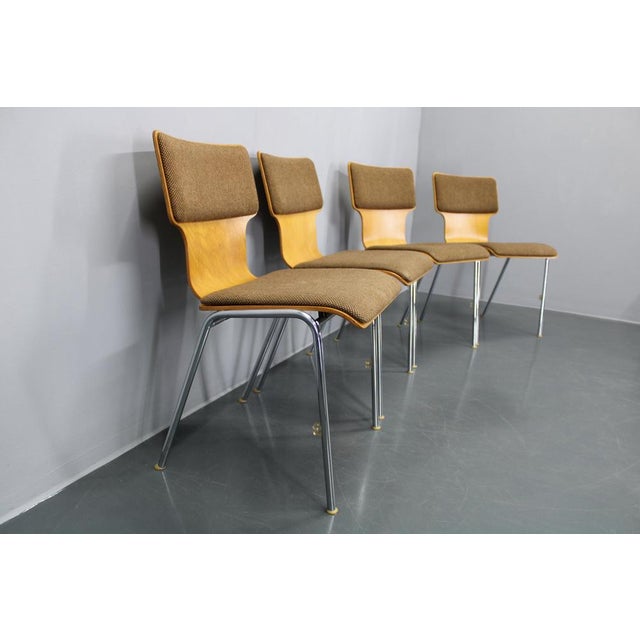 Plywood Chairs with Fabric Upholstery, Germany, 1970s, Set of 4 For Sale - Image 4 of 18
