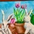 1970s Vintage Impressionist Original Painting Bunnies and Spring Tulips, Artist Signed - Easter. For Sale - Image 4 of 10