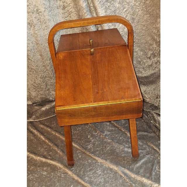 1960s Mid-Century German Sewing Table on Casters in Walnut with Removable Oak Inserts, 1960s For Sale - Image 5 of 11