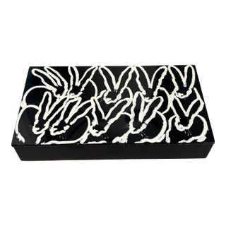 Hunt Slonem Black/White Bunny Coaster Set (6) With Storage Box For Sale