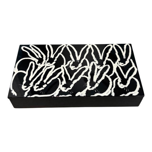 Hunt Slonem Black/White Bunny Coaster Set (6) With Storage Box For Sale