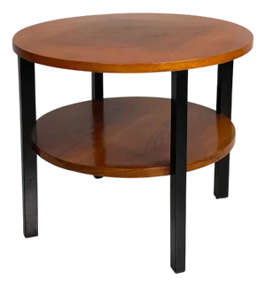 Art Deco Italian Double Shelf Round Coffee Table in Wood, 1930s