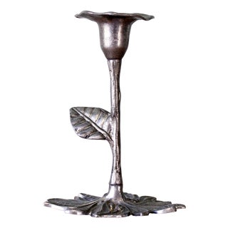 Floral Pewter Candlestick, 1970s For Sale