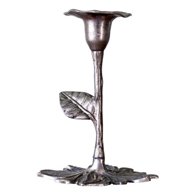 Floral Pewter Candlestick, 1970s For Sale