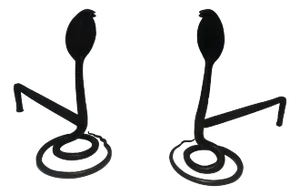 Pair of Hammered Wrought Iron Andirons With Cobras in the Style of Edgar Brandt