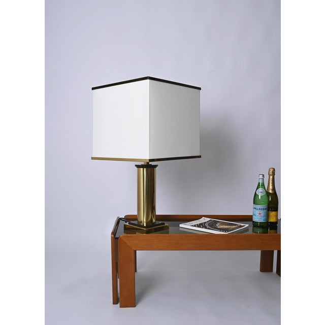 Table Lamp in Brass and White Silk Lampshade, Italy, 1970s For Sale - Image 12 of 14