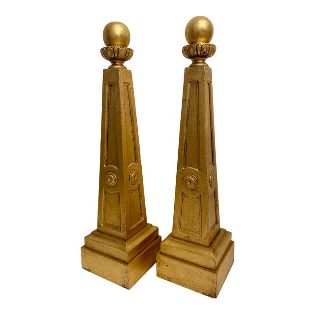 Pair of Carved Italian Giltwood Obelisks For Sale
