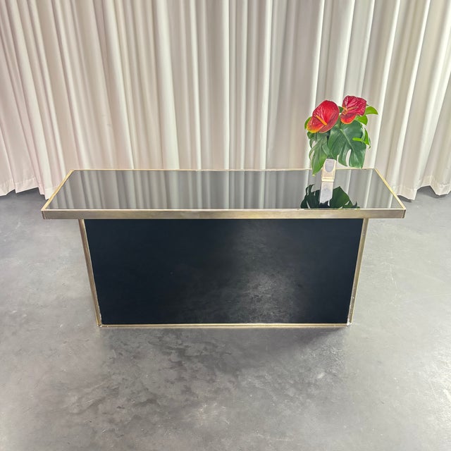 Brass Console Table with Black Mirror Top, 1970s For Sale - Image 6 of 12