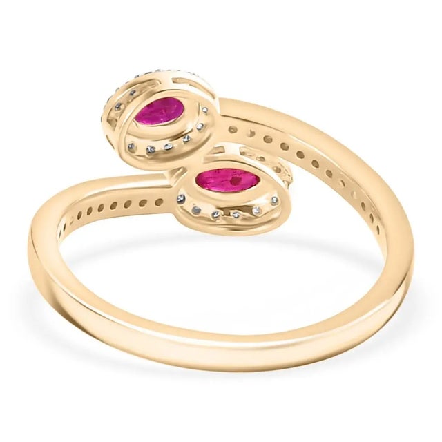 Not Yet Made - Made To Order Ruby Diamond Bypass Ring 18k Yellow Gold Size 5 For Sale - Image 5 of 12