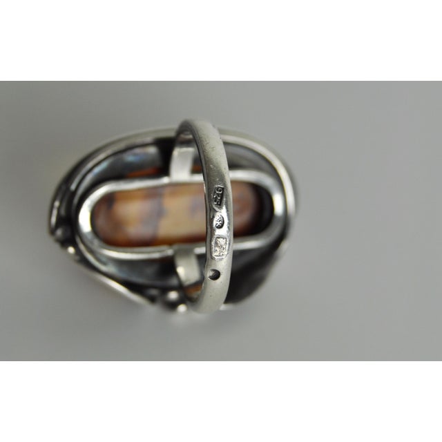 Art Nouveau Amber Sterling Silver Statement Ring, 1940s For Sale - Image 11 of 13