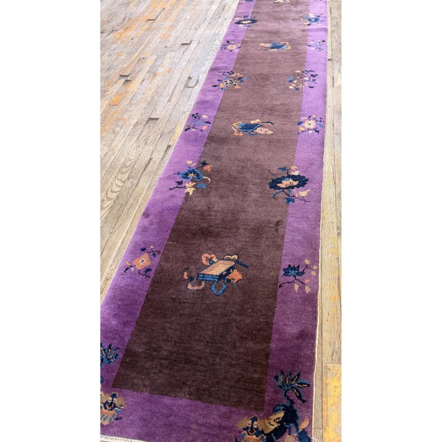 Art Deco 1920s Brown Traditional Motifs Geometric Antique Chinese Art Deco Runner Rug For Sale - Image 3 of 6