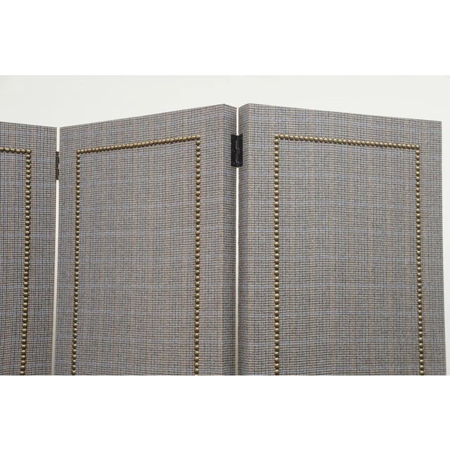 Modern Custom Four-Panel Folding Screen with Nail Head Detailing For Sale - Image 3 of 8