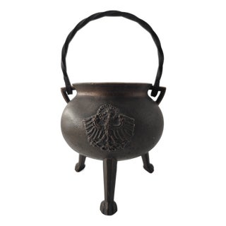 Antique Bronze Cauldron with Coat of Arms on Tripod, 1890s For Sale