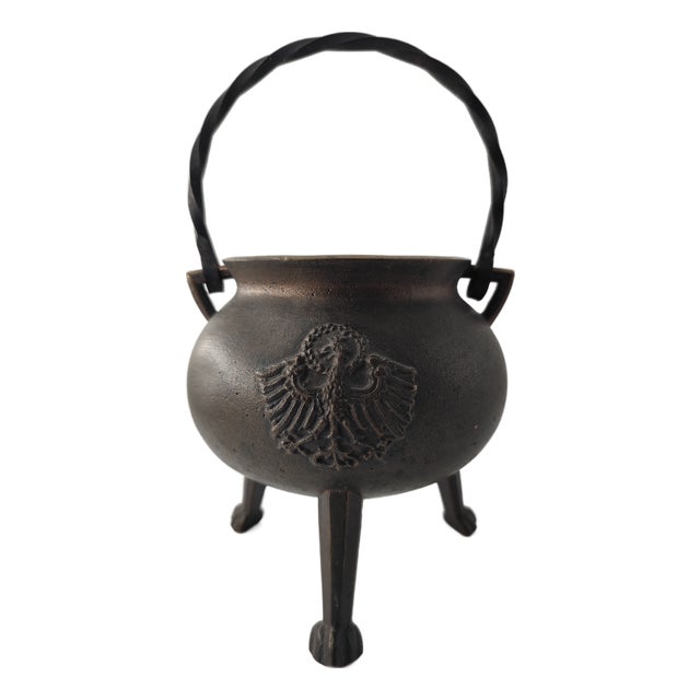 Antique Bronze Cauldron with Coat of Arms on Tripod, 1890s For Sale