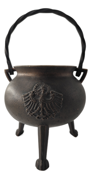 Antique Bronze Cauldron with Coat of Arms on Tripod, 1890s