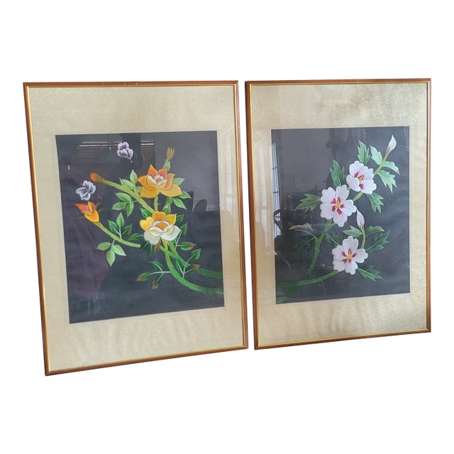 Vintage Framed Silk Asian Style Embroidery For Sale