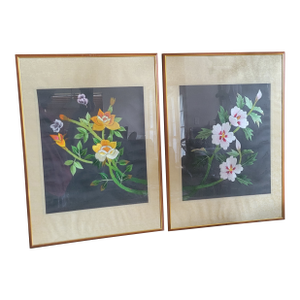 Vintage Framed Silk Asian Style Embroidery