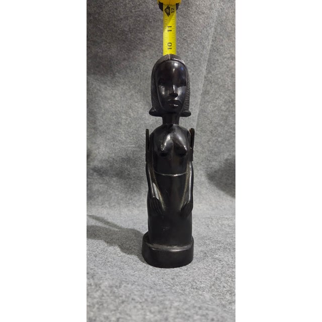 Ebony Mid 20th Century African Hand Carved Ebony Wood Kneeling Female Figure Statue For Sale - Image 8 of 10