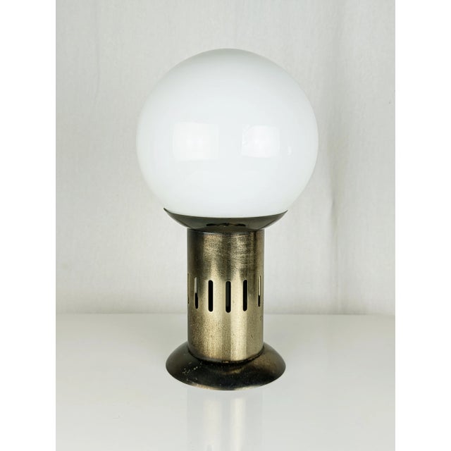 Burnished Metal & Opaline Glass Table Lamp by Asti for Adrasteia, 1960s For Sale - Image 6 of 11