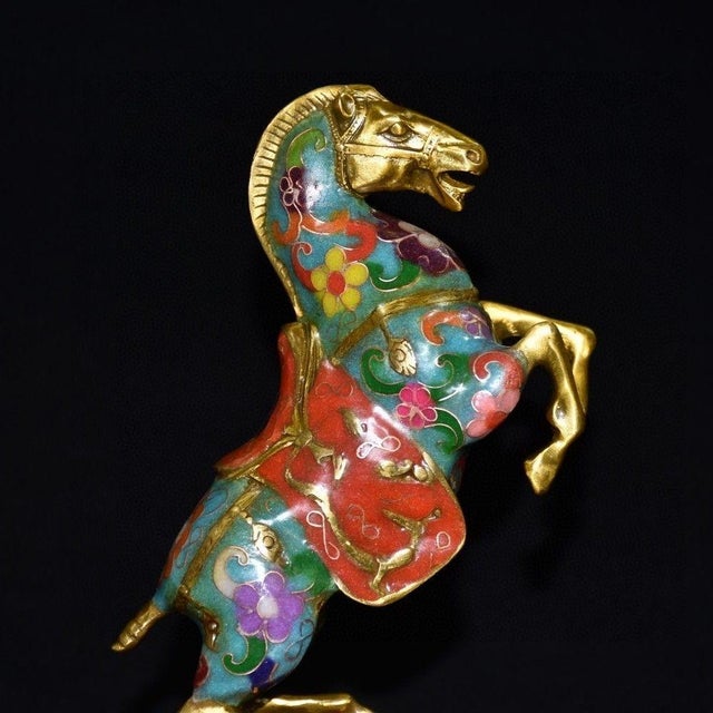 Metal Vintage Cloisonne Enamel Horse on Ball - "Horse Treading the Universe" Figure For Sale - Image 7 of 9