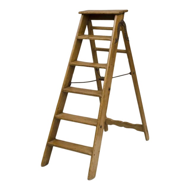 English Victorian Pine Step Ladder Labeled "x Ladder" For Sale