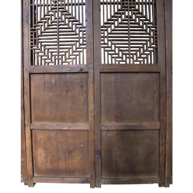 Antique Chinese 4 Panel Lattice Wood Screen Doors For Sale - Image 13 of 15