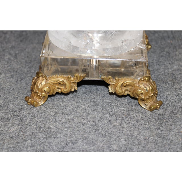 French Pair French Louis XV Style Bronze Ormolu & Rock Crystal Lamps For Sale - Image 3 of 14