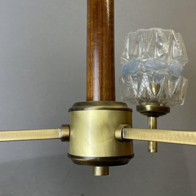 Mid-Century Modern Three-Light Wood and Glass Chandelier, 1960s For Sale - Image 9 of 15