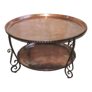 Vintage Two Copper & Wrought Iron Turkish Tray Table