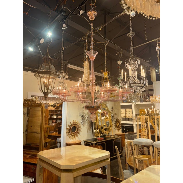 Modern Murano Pink Glass Chandelier For Sale - Image 3 of 7