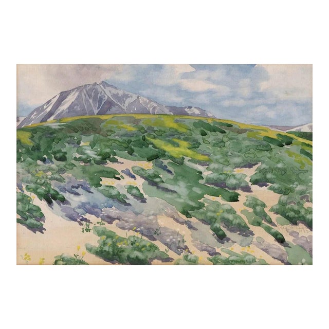 Antique 1912 High Desert Mountain Landscape Watercolor Painting For Sale
