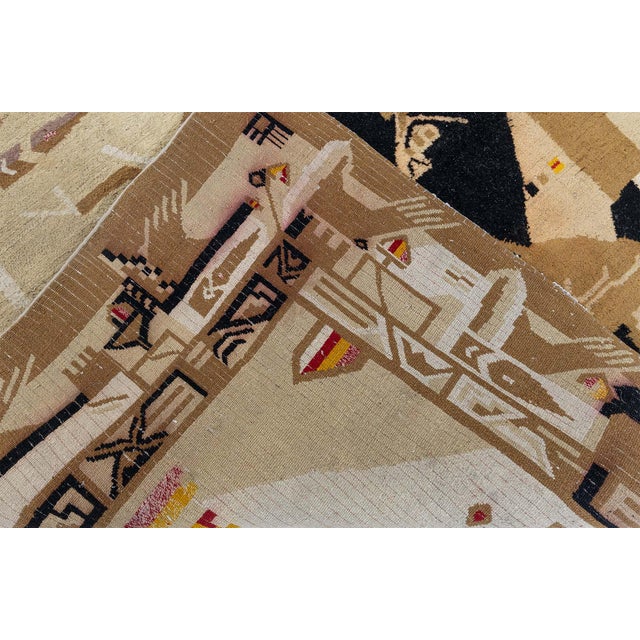 Fine Antique Abstract Indian Agra Beige Brown Handmade Wool Rug For Sale In New York - Image 6 of 8